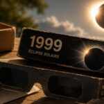 Lunettes d’éclipse solaire de 1999 avec filtre ISO 12312-2 devant une éclipse