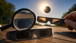Vérification de lunettes d’éclipse avant d’observer le Soleil