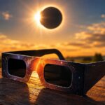 Lunettes de protection posées devant une éclipse solaire