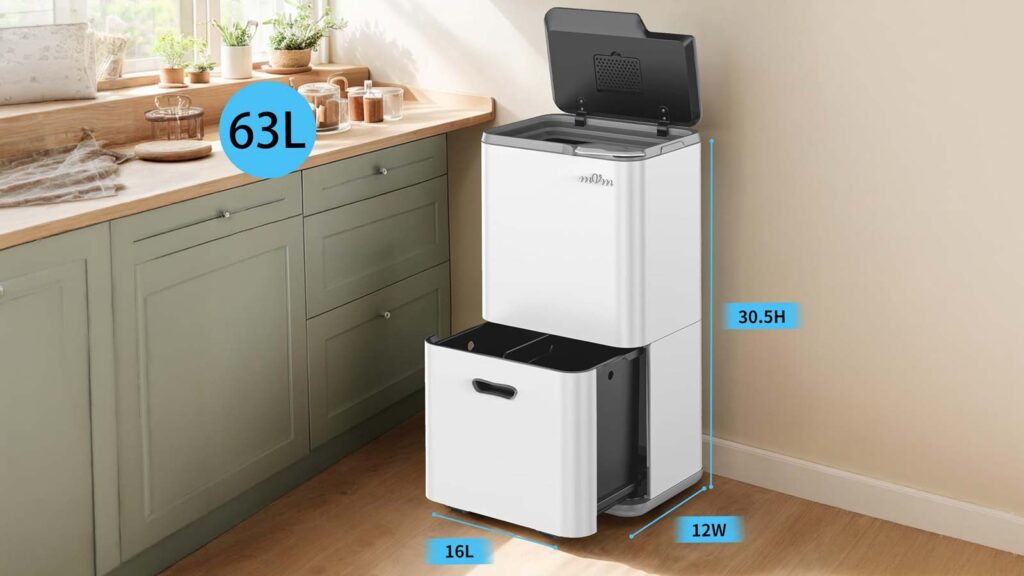Dimensions de la poubelle de tri mVm 63 L