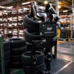 Robot humanoïde Calvin manipulant des pneus dans l’usine Renault de Douai