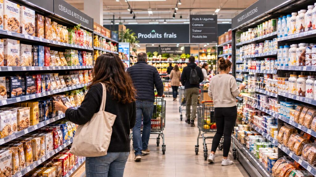Alimentation supermarché - illustration générée par IA