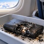 Batterie externe brûlée après un incendie dans un avion KLM