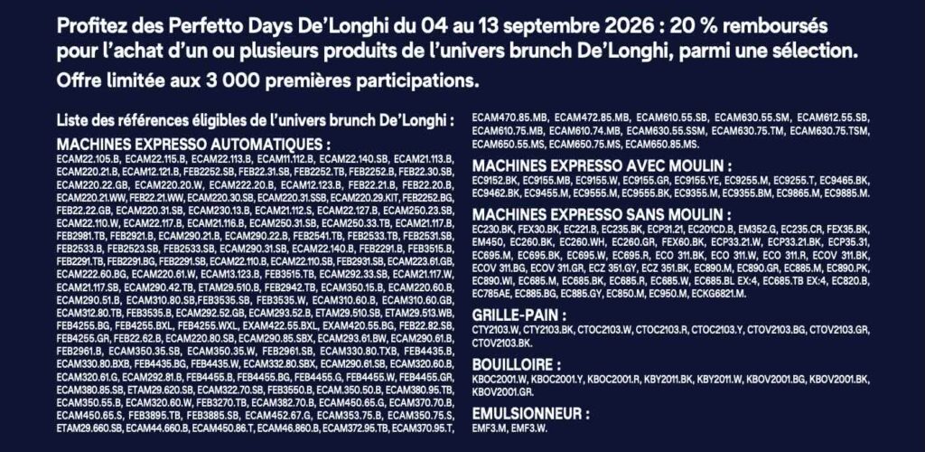 Delonghi Offre de remboursement Septembre 2026