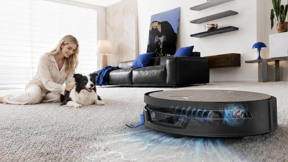 Ecovacs Deebot X12S en aspiration sur tapis