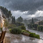 Fortes pluies et ruissellements autour d’une maison lors d’un épisode méditerranéen