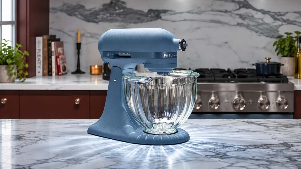Robot pâtissier KitchenAid Luminaire bleu avec bol en verre éclairé