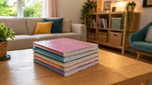 Pile de livres scolaires à protéger pour la rentrée