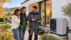 Installation d’une pompe à chaleur air-eau devant une maison
