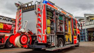 Pompiers luttant contre un feu de forêt dans une zone boisée