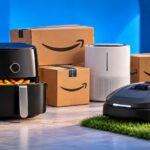 Appareils pour la maison et le jardin devant des colis Amazon avant les Jours Flash Prime