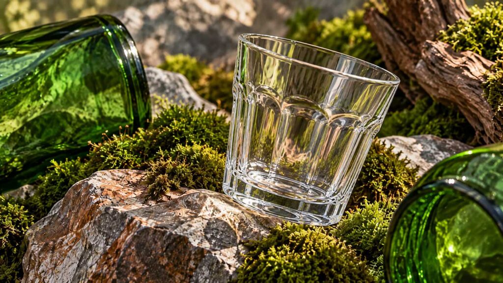 Verre Duralex entouré de verres colorés