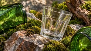 Verre Duralex entouré de verres colorés
