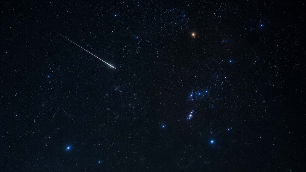Étoile filante des Orionides dans un ciel étoilé