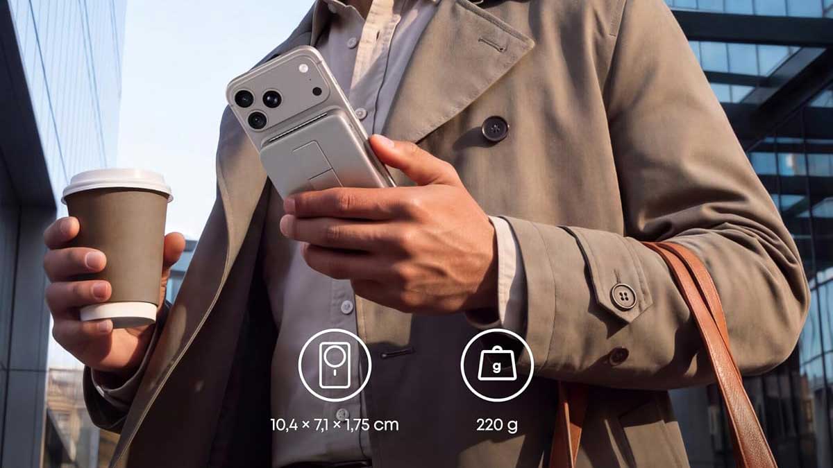 Batterie externe Anker MagGo 2 Pro rechargeant un smartphone par induction