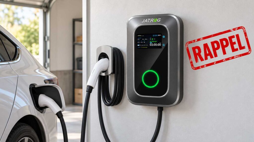 Borne de recharge JATRHG S1 installée dans un garage, concernée par un rappel produit