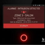 Panneau d'alarme Konyks affichant une intrusion détectée