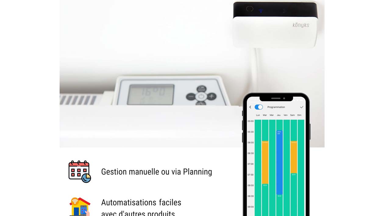 Konyks eCosy raccordé à un radiateur électrique