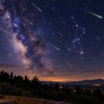 Pluie d’étoiles filantes des Orionides dans un ciel étoilé