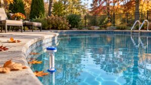 Piscine avec thermomètre en automne