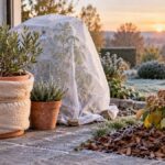 Plantes protégées du gel dans un jardin au petit matin