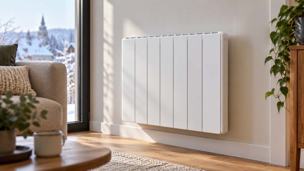 Radiateur électrique dans un salon en hiver
