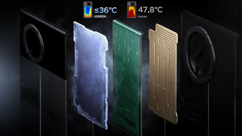 Vue éclatée du système de refroidissement liquide d'une batterie externe Ugreen