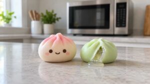 Deux jouets squishy, dont un éventré laissant couler du gel