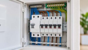 Tableau électrique ouvert dans un logement