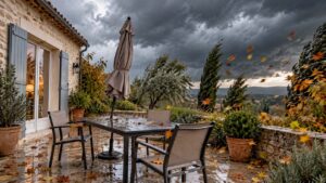 Terrasse et mobilier de jardin exposés à des vents violents