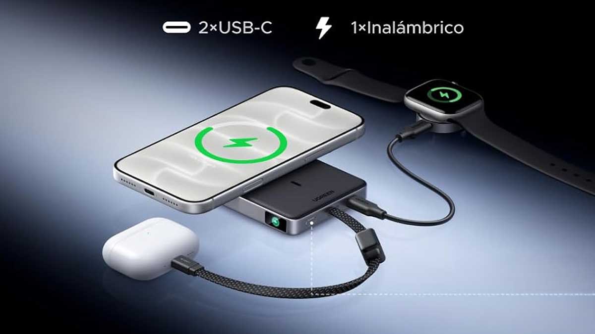 Ugreen MagFlow Pro rechargeant trois appareils simultanément en USB-C et sans fil