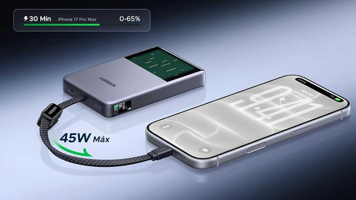 Batterie externe Ugreen MagFlow Pro délivrant jusqu'à 45 W en USB-C
