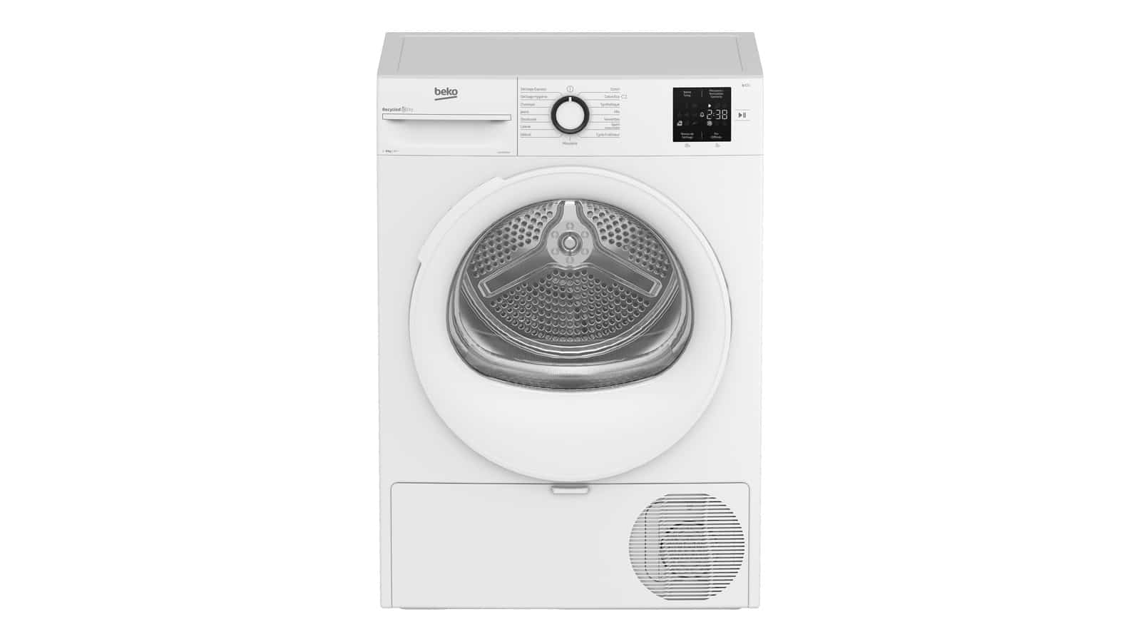 Sèche-linge pompe à chaleur Beko D3H18301W blanc vu de face