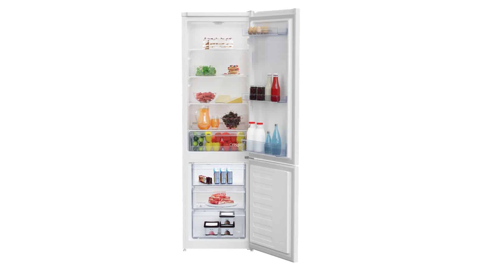 Réfrigérateur combiné Beko RCSA300K40WN portes ouvertes et garni