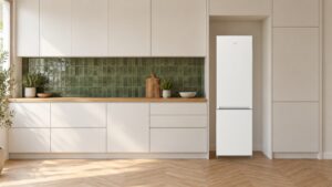 Réfrigérateur combiné Beko RCSA300K40WN blanc installé dans une cuisine