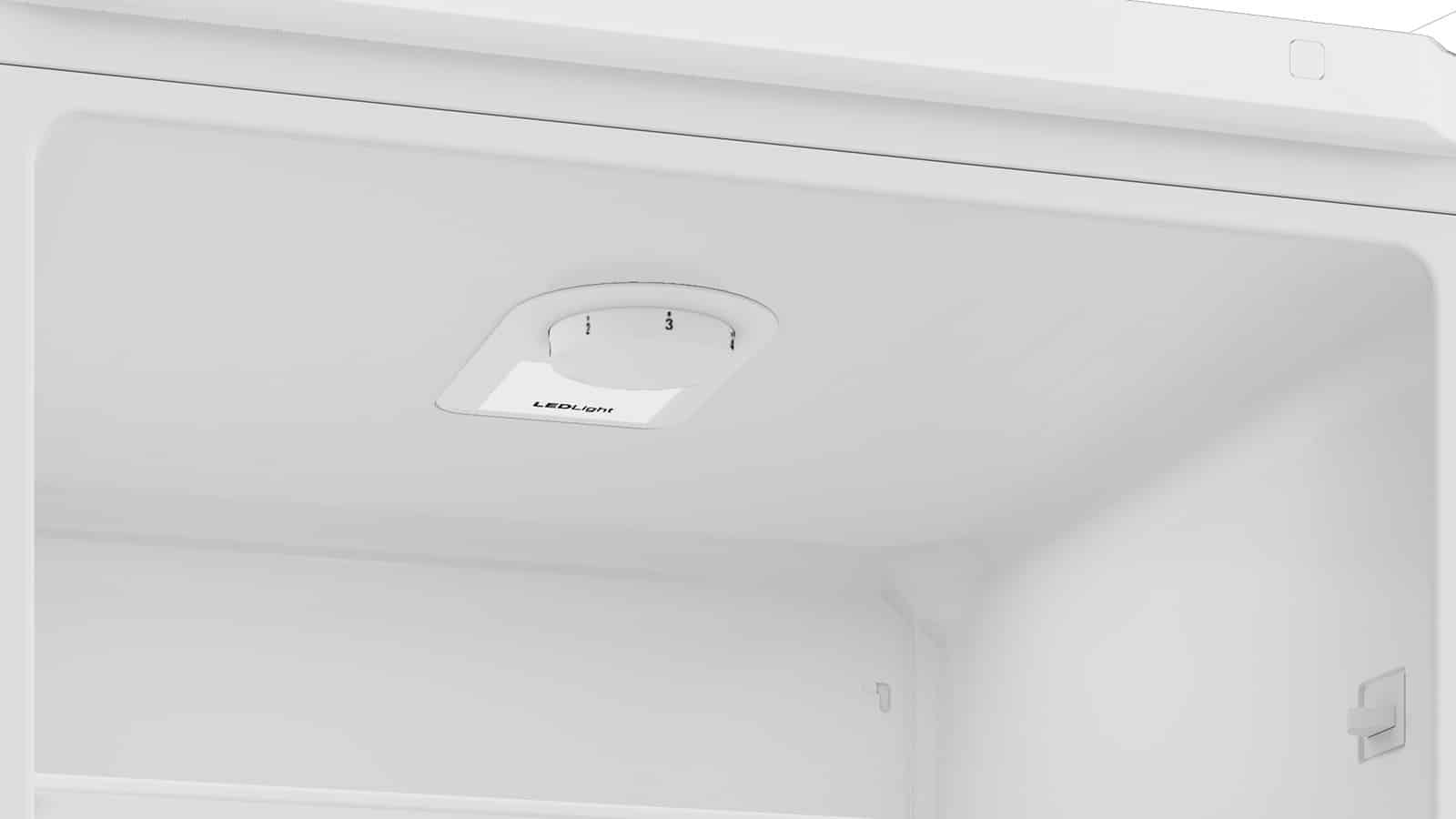Molette de thermostat et éclairage LED au plafond du réfrigérateur Beko RCSA300K40WN