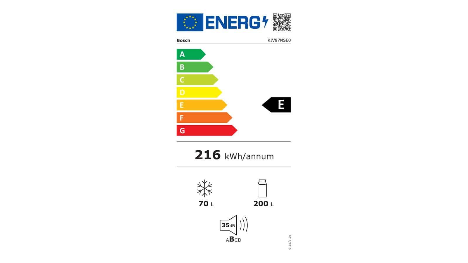 Étiquette énergie du réfrigérateur Bosch KIV87NSE0 en classe E