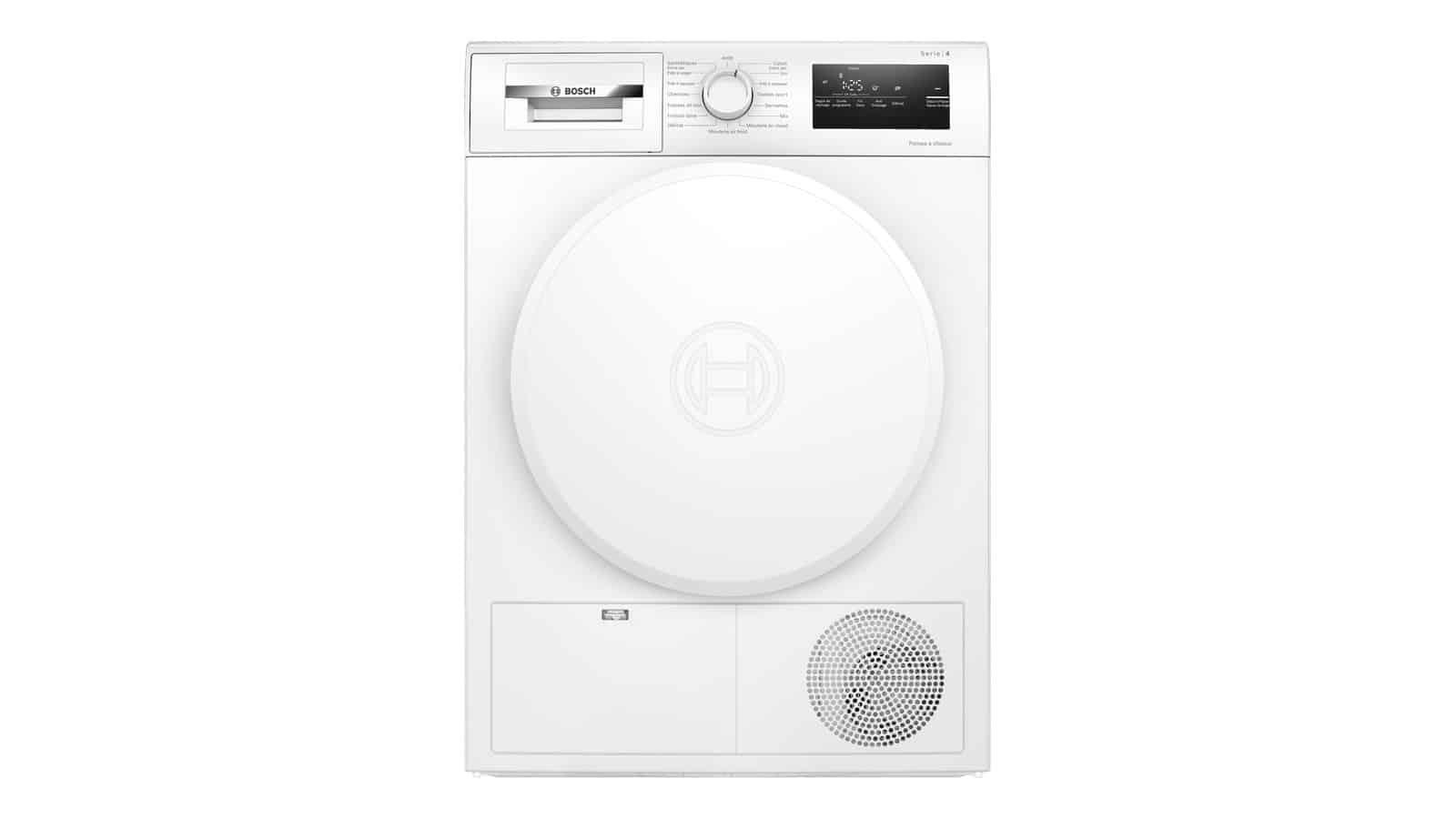 Sèche-linge pompe à chaleur Bosch WTH8300DFR blanc vu de face