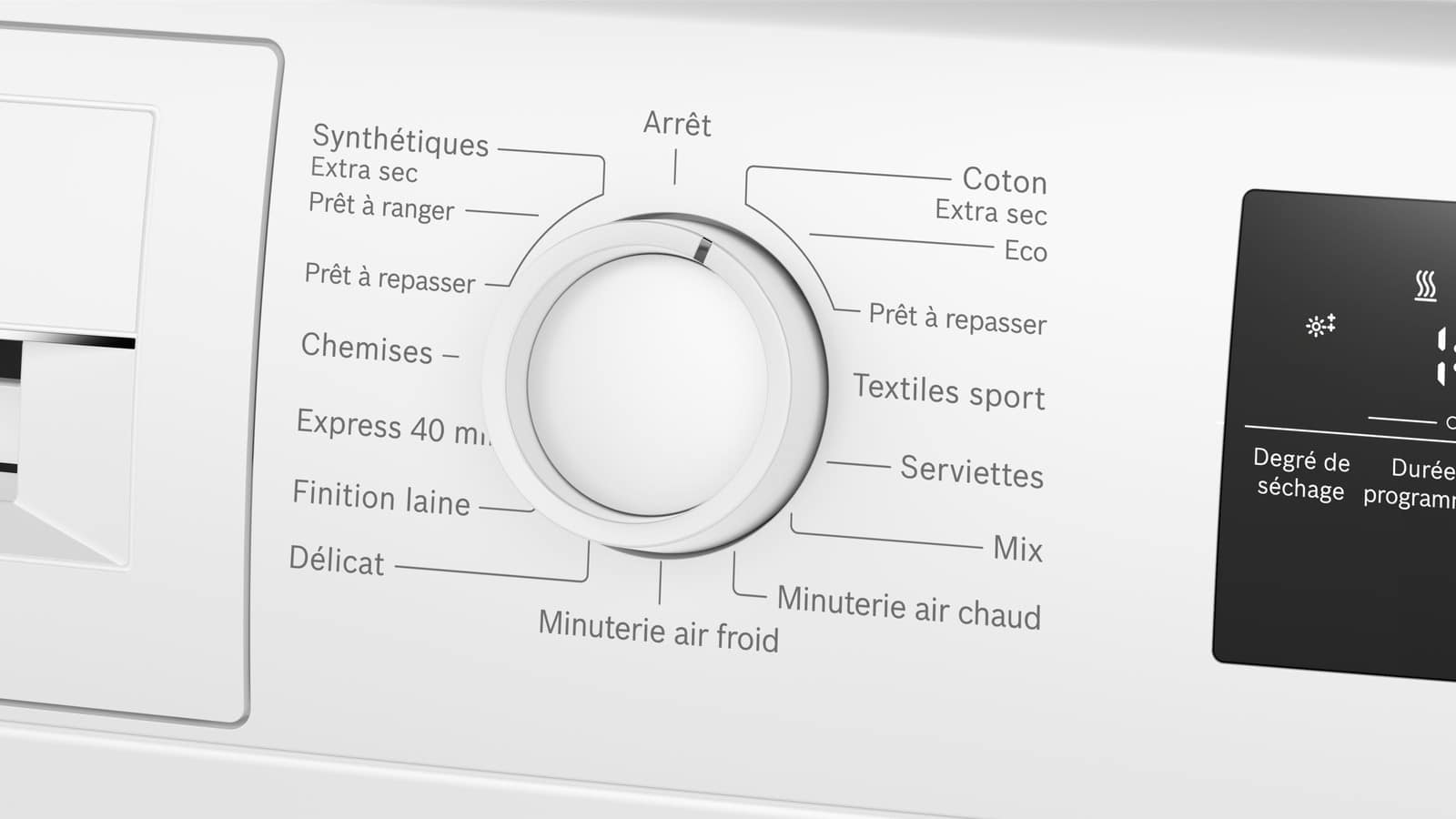 Sélecteur de programmes et touches sensitives du sèche-linge Bosch WTH8300DFR