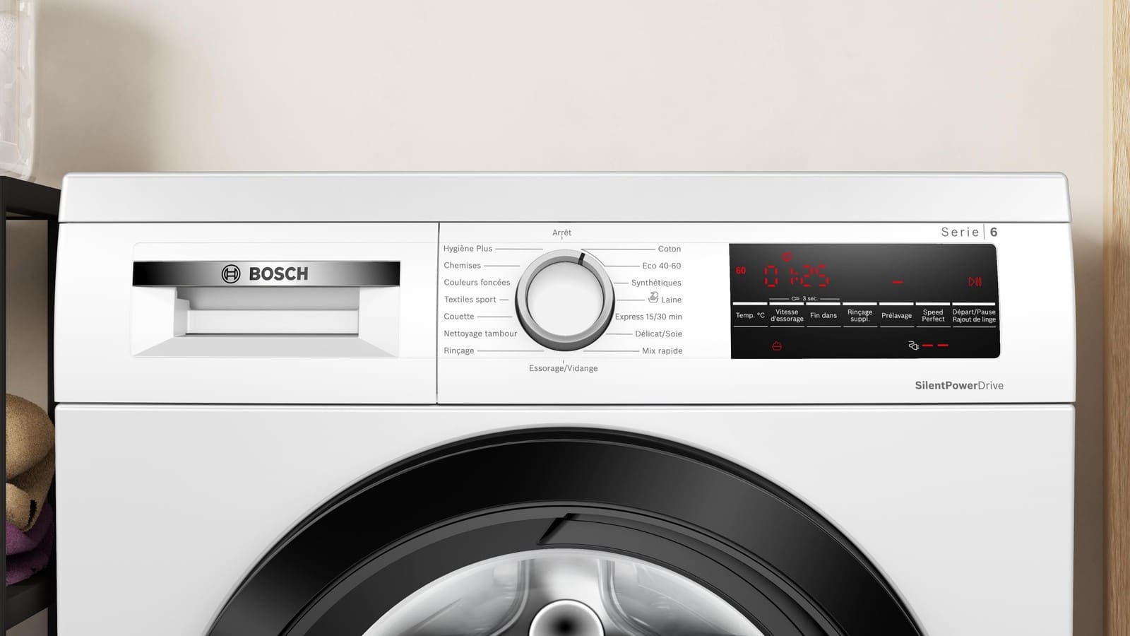 Bandeau de commandes du lave-linge Bosch WUU28T18FR avec afficheur LED et touches sensitives