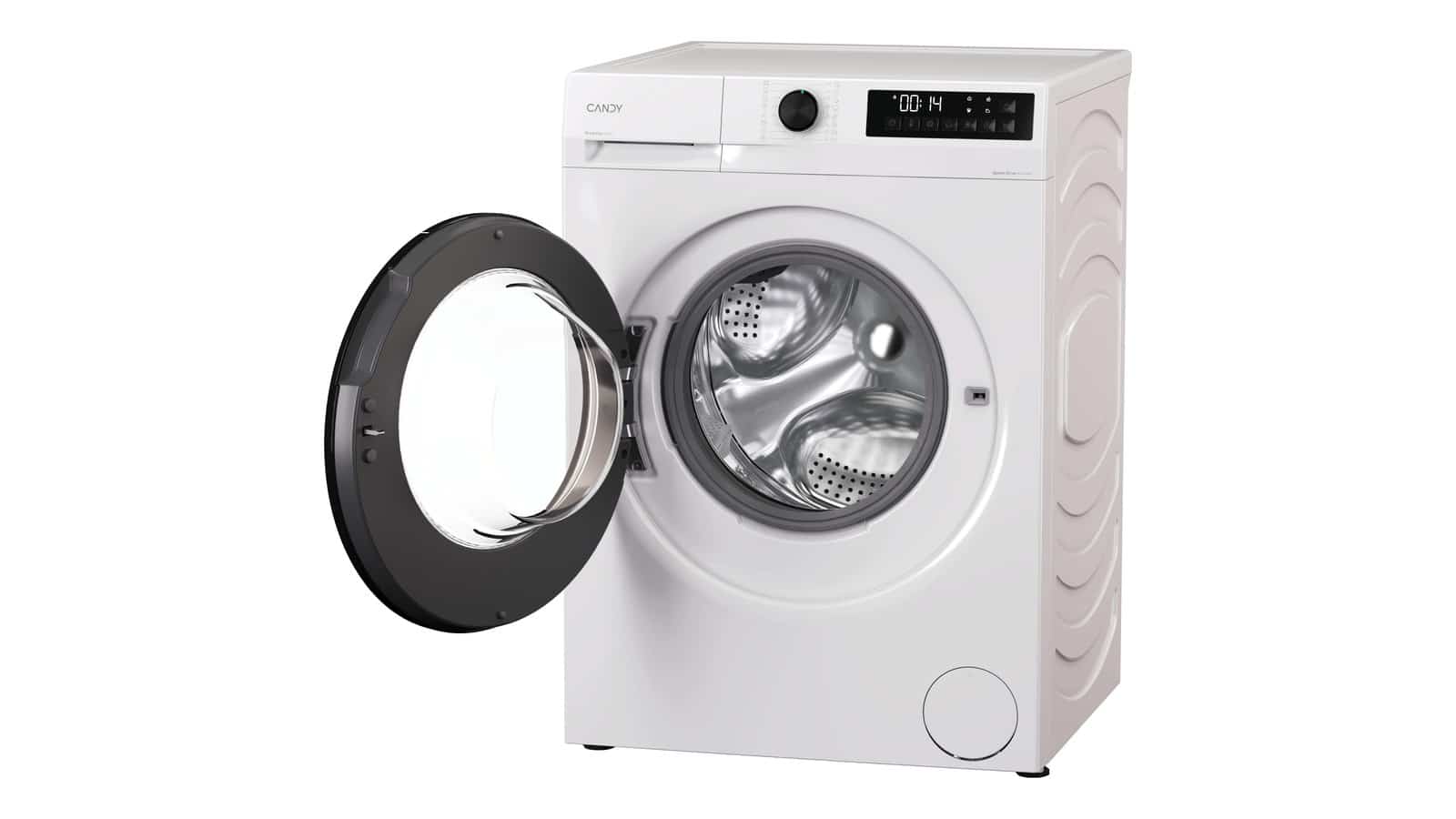 Lave-linge Candy GD 410B8-S hublot ouvert sur fond blanc