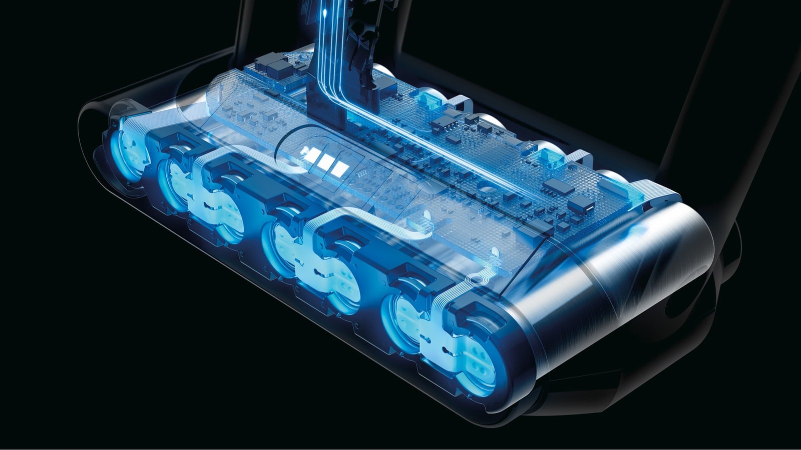 Vue en écorché de la batterie à sept cellules du Dyson Cyclone V10