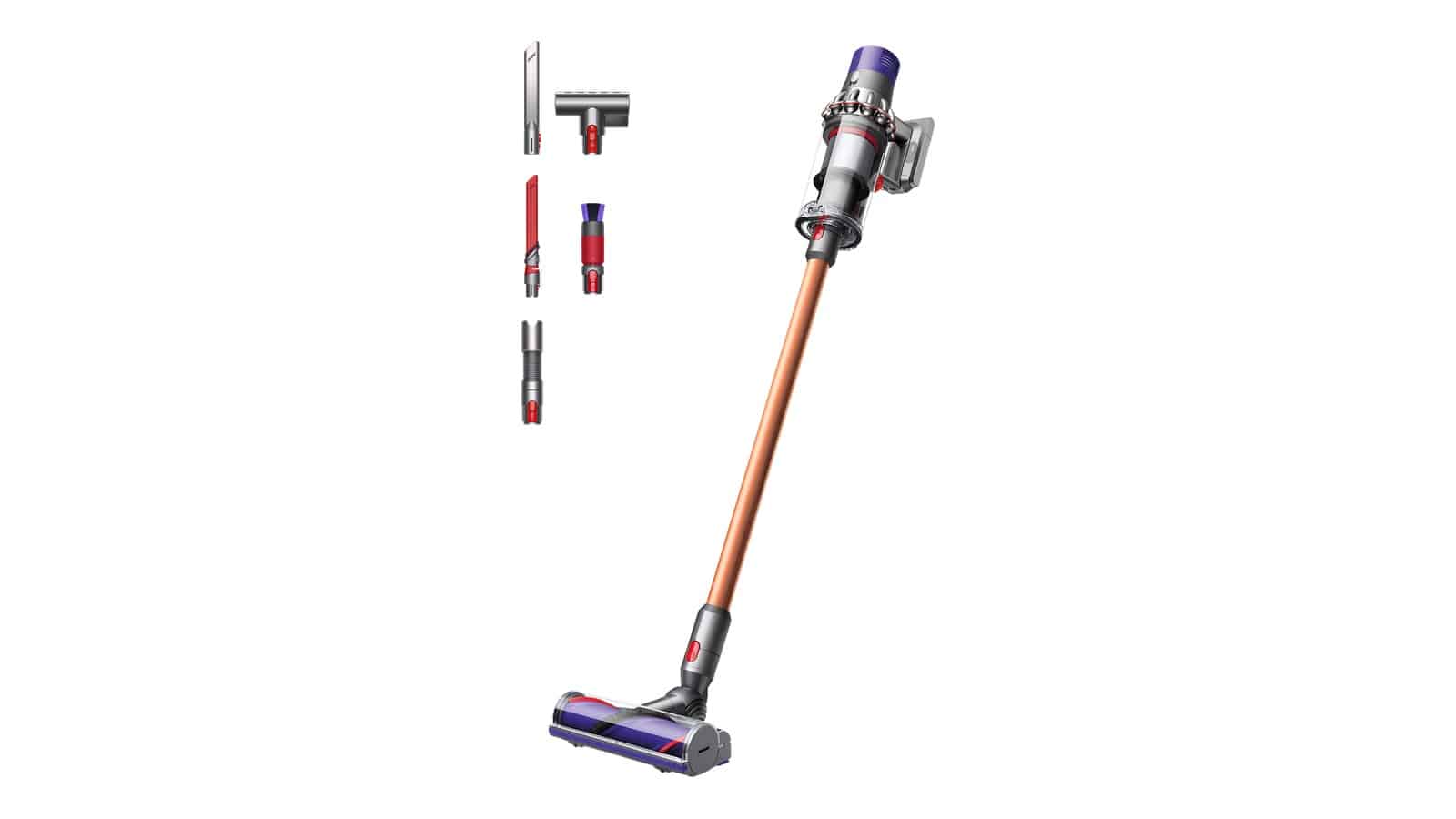 Dyson Cyclone V10 à tube cuivré avec ses brosses et accessoires