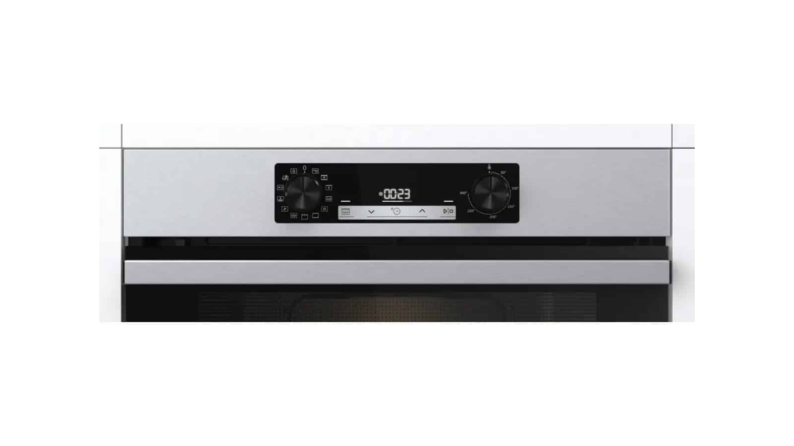Bandeau du four Hisense BI64211EPX avec deux boutons rotatifs et un afficheur LED