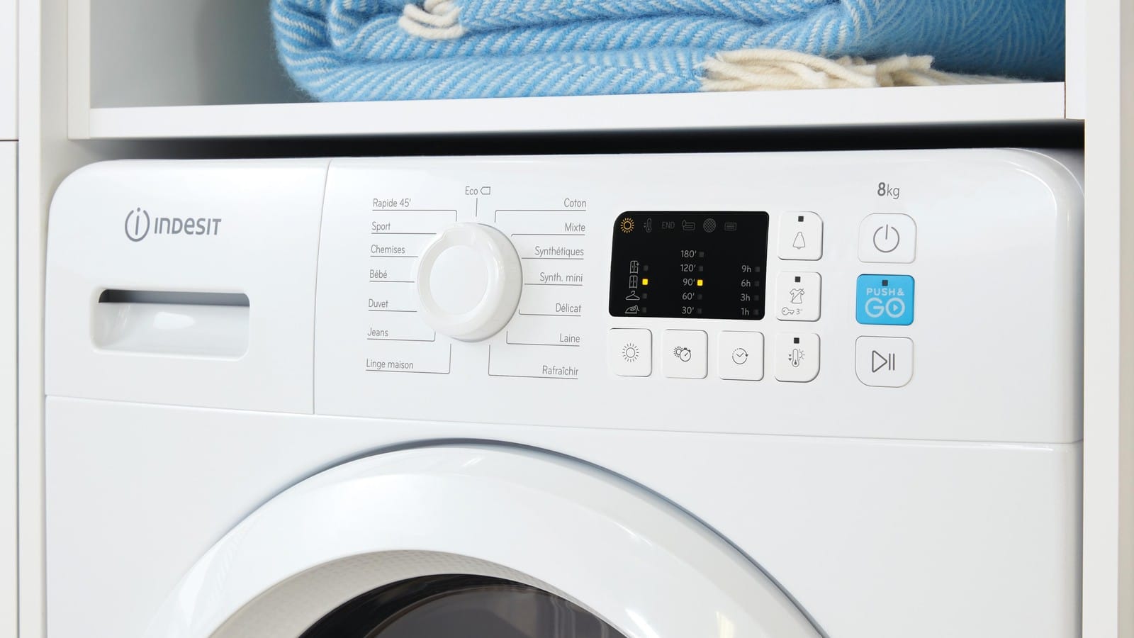 Bandeau de commandes du sèche-linge Indesit YTN M10 81 FR avec sélecteur et touche Push & Go