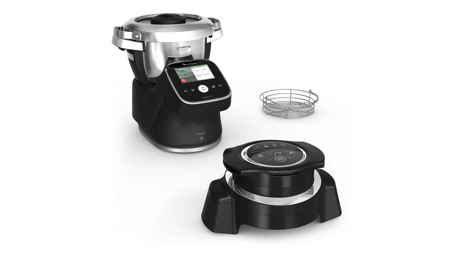 Kit Moulinex i-Companion Touch Pro HF93L8F0 : robot cuiseur noir, extension air fryer et panier air fry