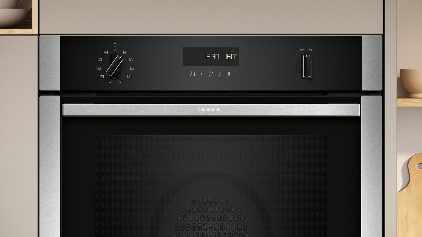Bandeau du four Neff B5ACH7AN3F avec deux manettes, afficheur LCD et touches sensitives