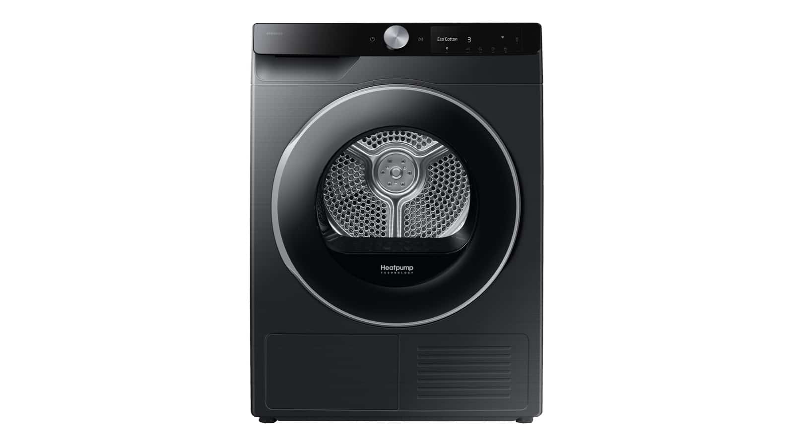 Sèche-linge pompe à chaleur Samsung DV90DG6845LB noir vu de face