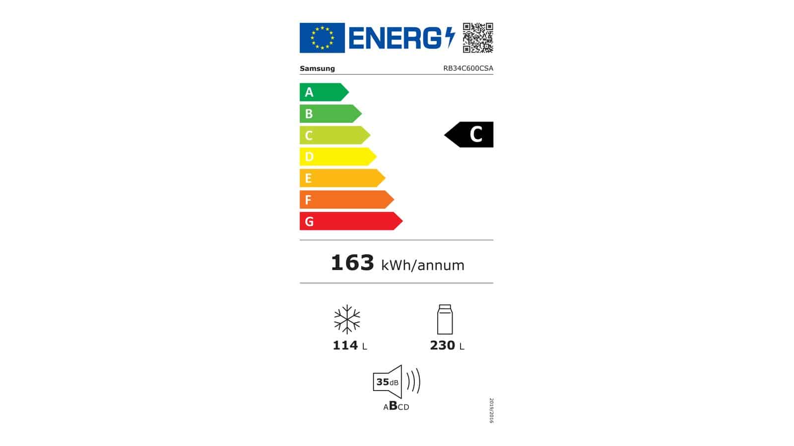 Étiquette énergie du réfrigérateur Samsung RB34C600CSA en classe C