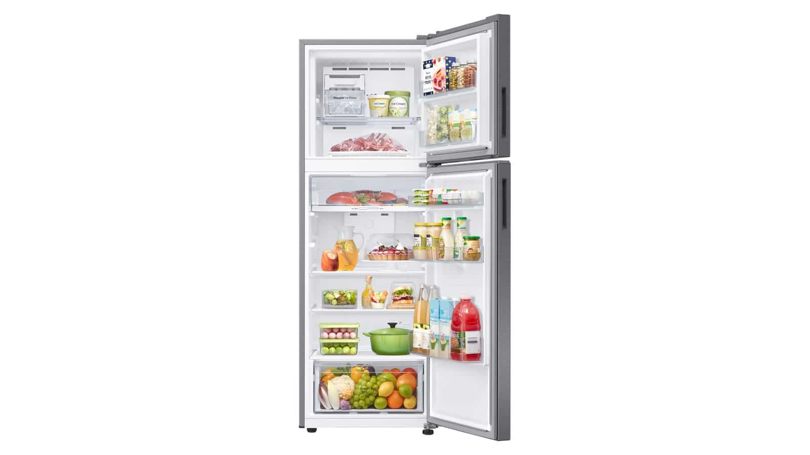 Réfrigérateur Samsung RT31CG5624S9 portes ouvertes et rempli